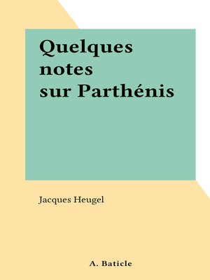 cover image of Quelques notes sur Parthénis